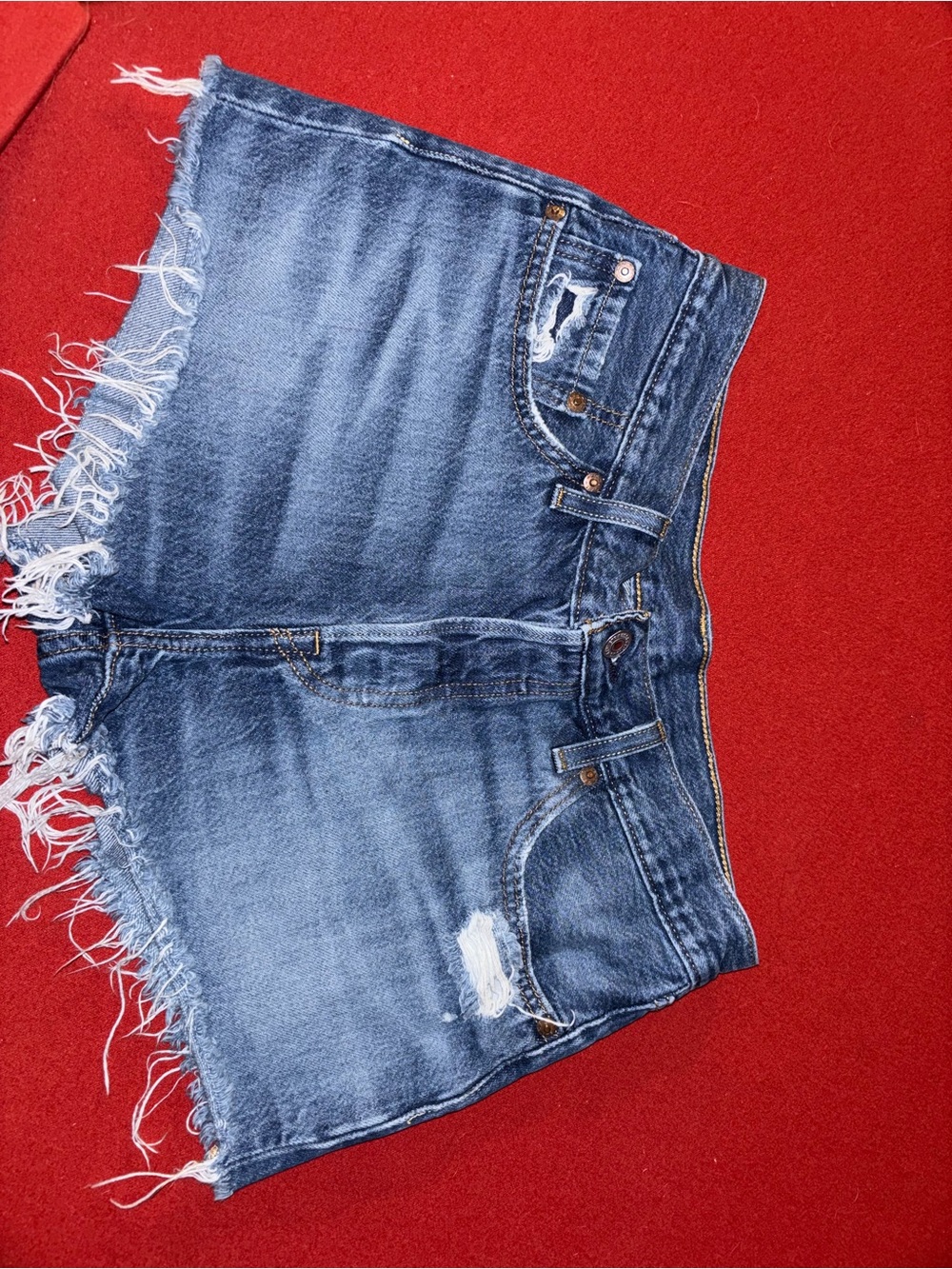 Levi's 501 Frayed Mid-Blue Distressed Denim Shorts